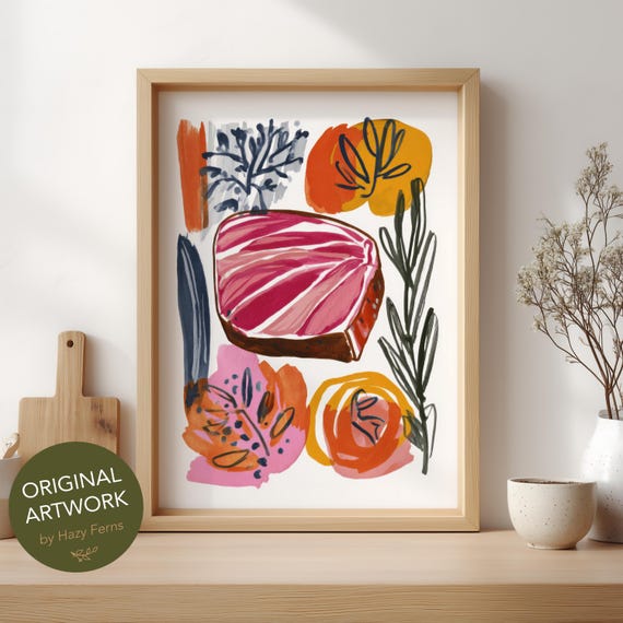 Meat Steak Colorful Gouache Style Abstract Food Poster