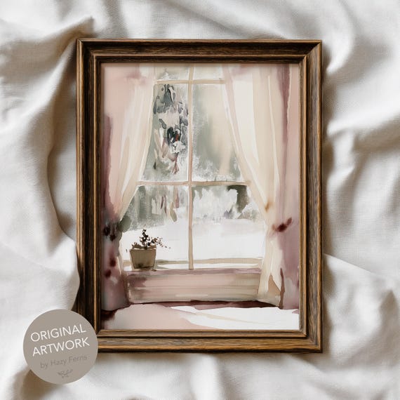 Winter Window Watercolor Print Snowy Farmhouse Art