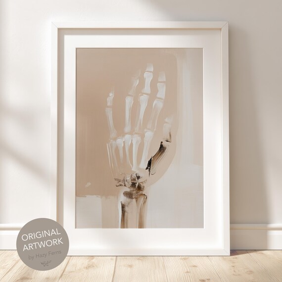 Abstract Hand Bones Print Beige Skeleton Anatomy