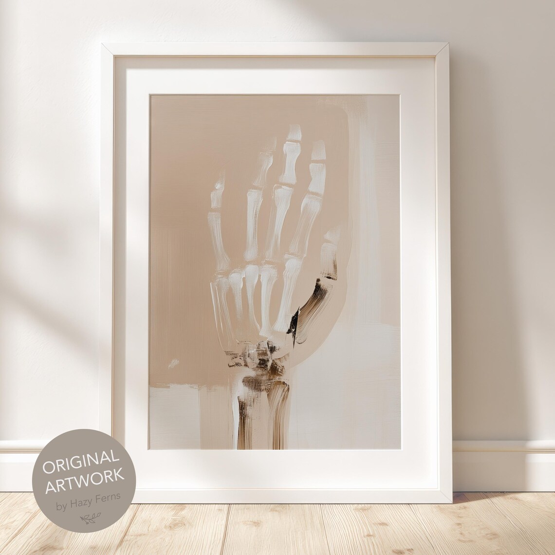 Abstract Hand Bones Beige Brush Stroke Anatomy X Ray Art Print