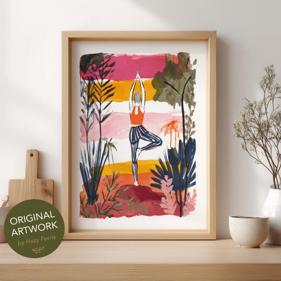 Yoga Sunset Poster Colorful Gouache Style Modern Wellness Wall Art 77