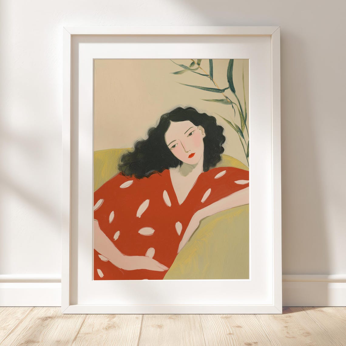 Woman Resting on Sofa Among Flowers Dreamy Figurative Poster