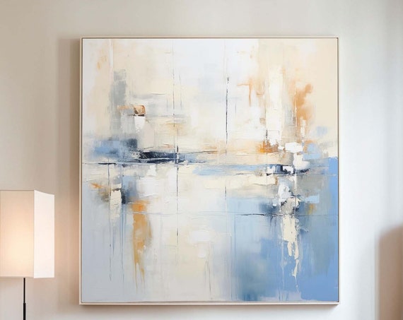 Beige And Blue Abstract Wall Art Beige Tetxure Painting Blue Abstract Painting Large Neutral Texture Wall Art Modern Wall Decor