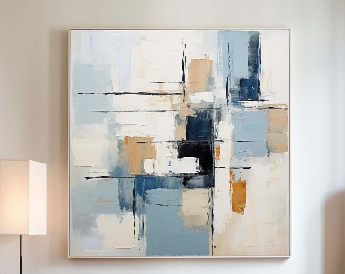 Blue And Beige Abstract Art Print, Nordic Texture