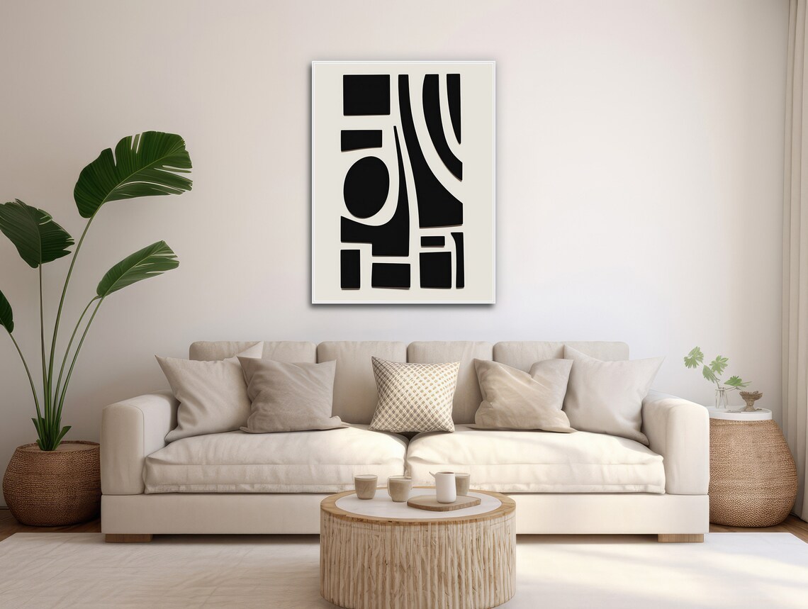 Black and White Doodle Shapes Minimalist Geometric Abstract Poster - Image 3