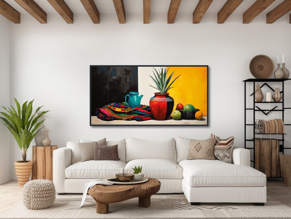 Colorful Southwestern Still Life Painting Pottery Serape Blanket Poster - Image 3