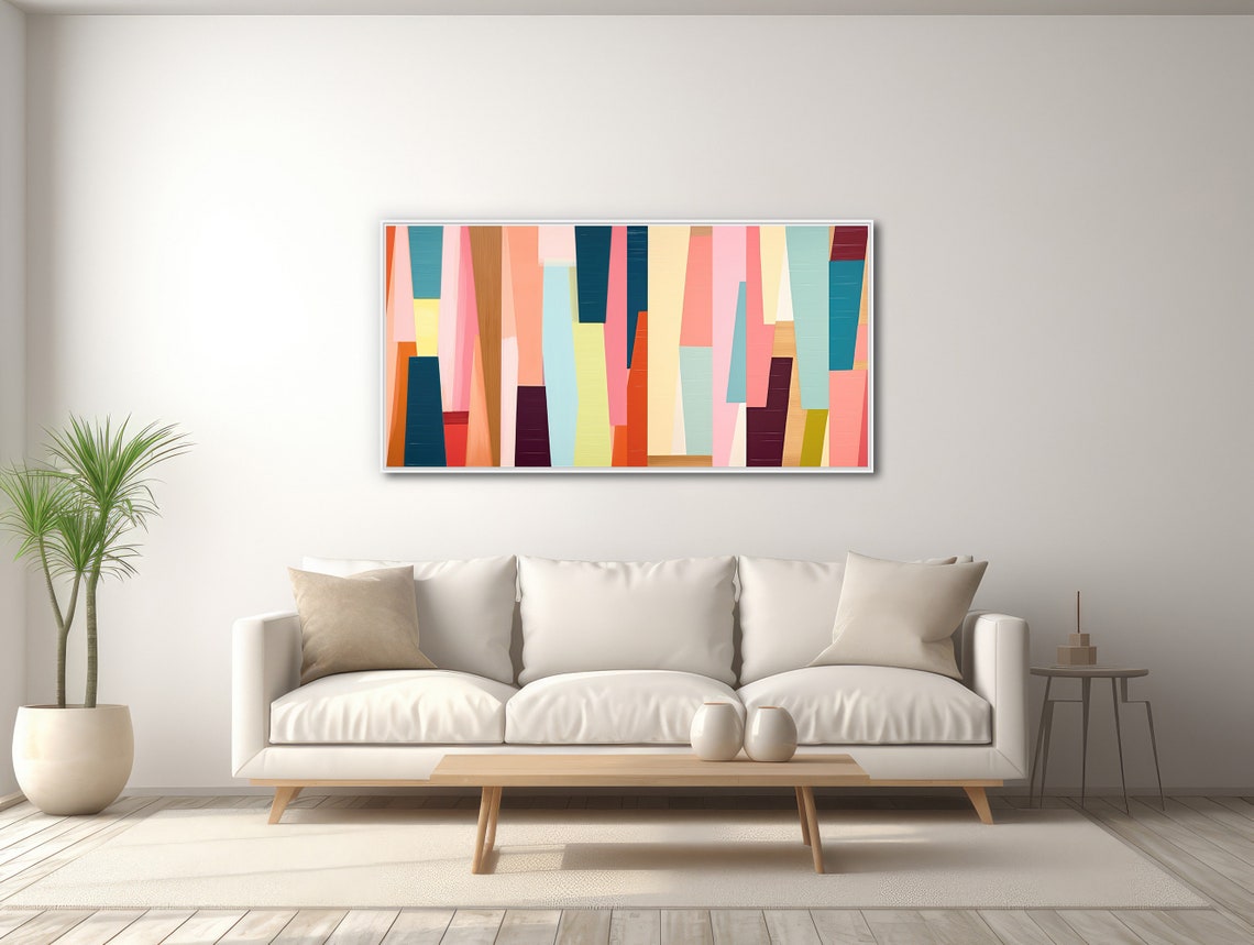 Mid Century Panoramic Retro Ribbon Stripes Pastel Abstract Wall Art - Image 3