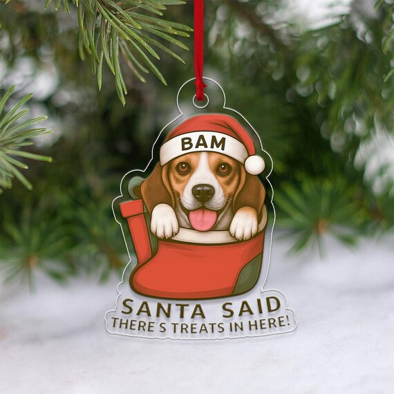 Personalized Beagle Santa Stocking Ornament Santa Said Treats Gift Poster