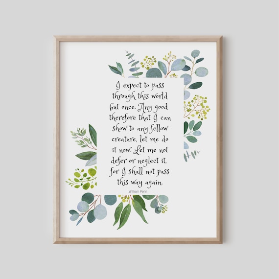 William Penn Kindness Quote Botanical Watercolor Wreath Print