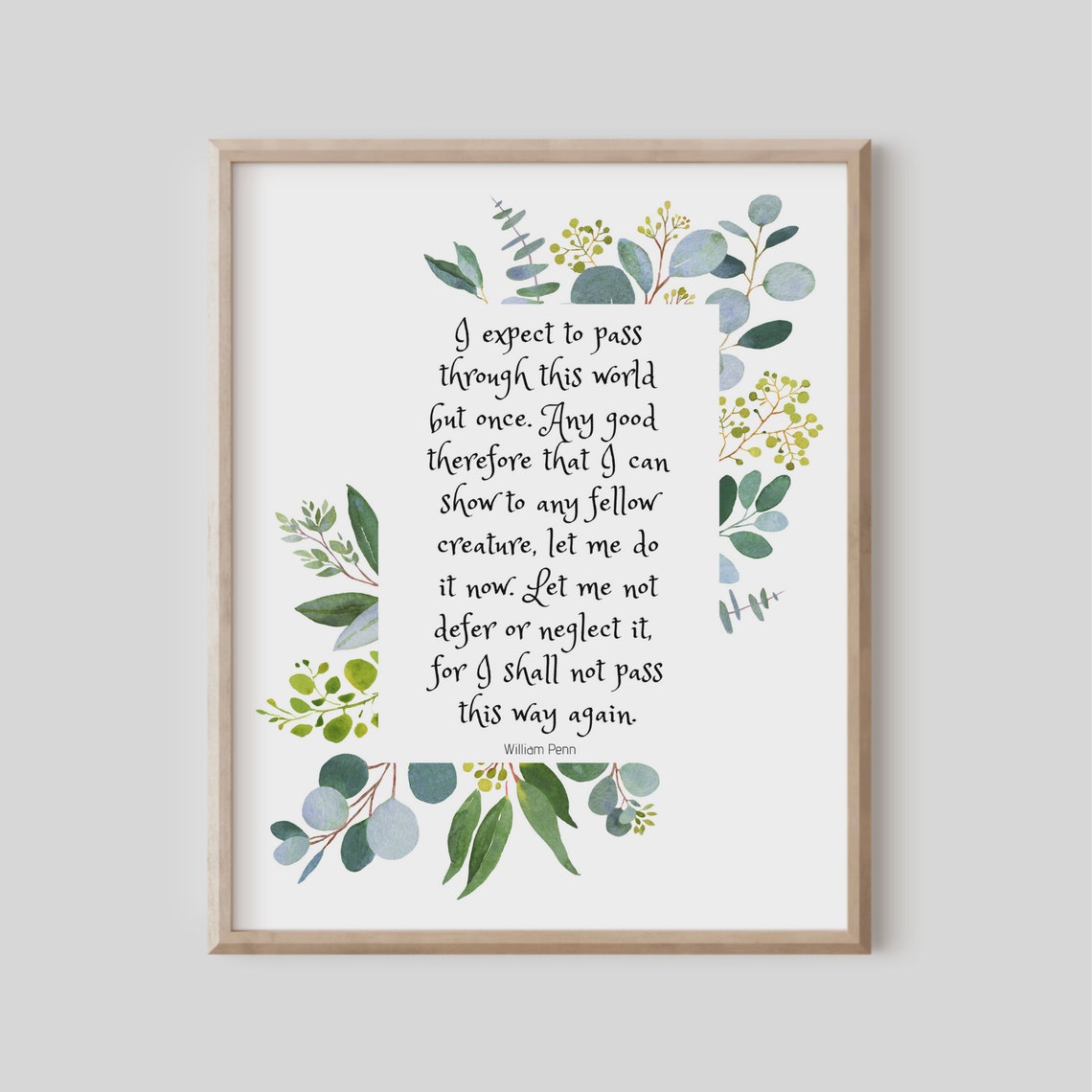 William Penn Kindness Quote Botanical Watercolor Wreath Print