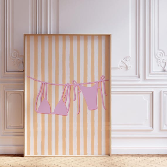Peach Stripe Bikini Wall Art Pastel Coquette For Beachy Girls Room Dorm Decor Or Trendy Summer Gallery