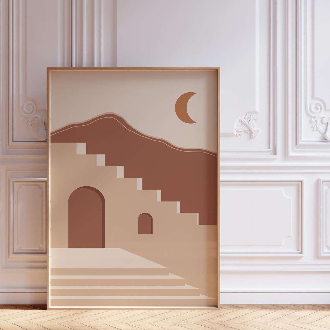 Terracotta Moonlit Desert Arch Mid Century Modern Landscape Art Print