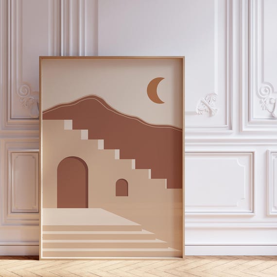 Terracotta Desert Print Boho Mountain Art Mid Century Modern