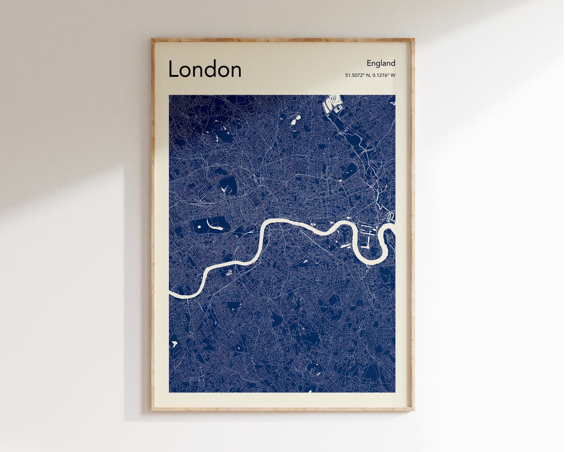 London England Navy Blue and White Minimalist City Map Poster