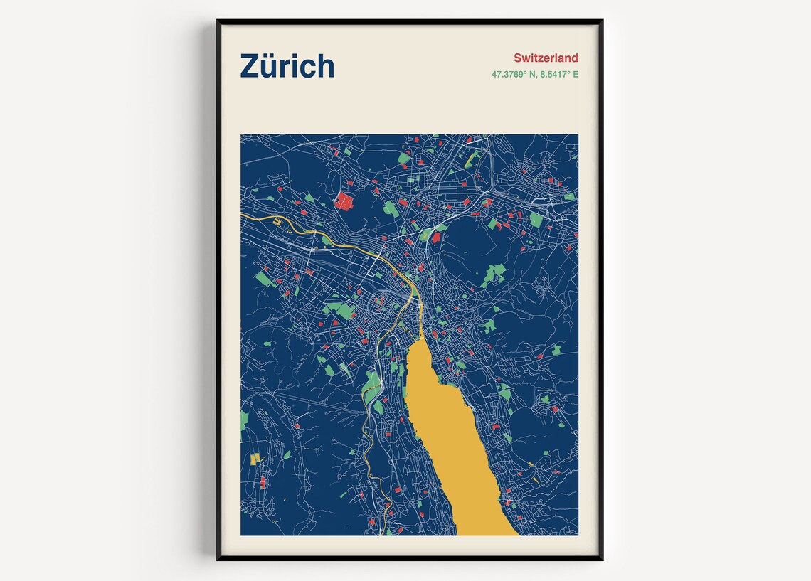 Zurich Map Poster Print, Switzerland Travel Map