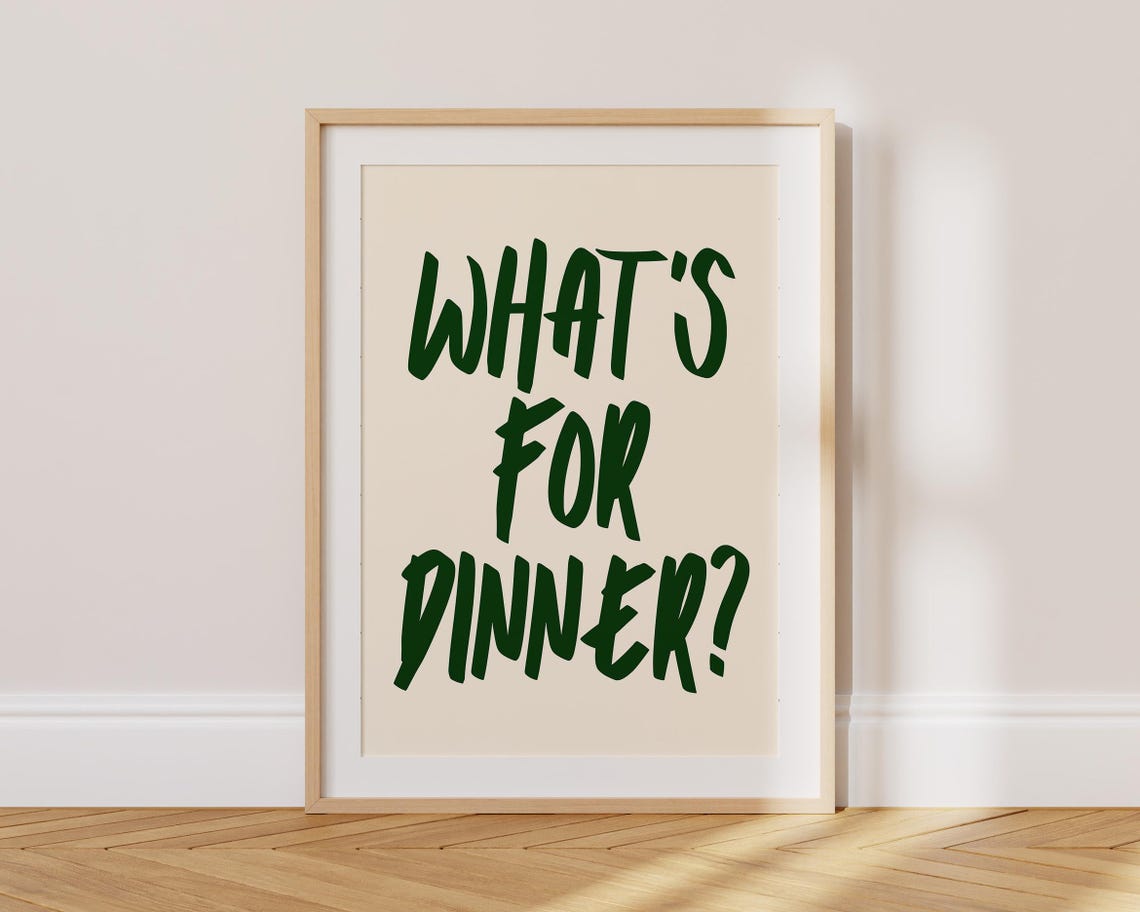 Whats For Dinner Red Brush Script Beige Kitchen Typography Poster - Image 2