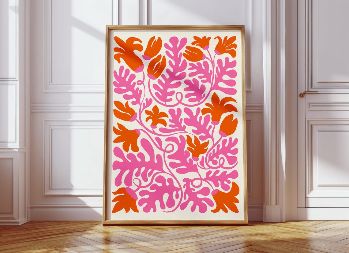 Pink Orange Matisse Style Flower Poster Bold Abstract Floral Design - Image 4