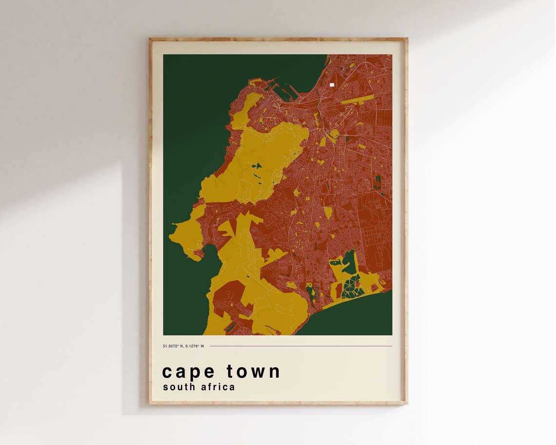 Cape Town South Africa Retro Colorful City Map Travel Poster