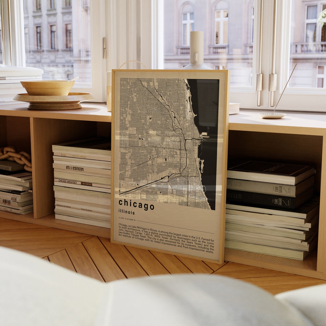 Chicago Illinois Black and Cream Minimalist City Street Map Poster - Image 2