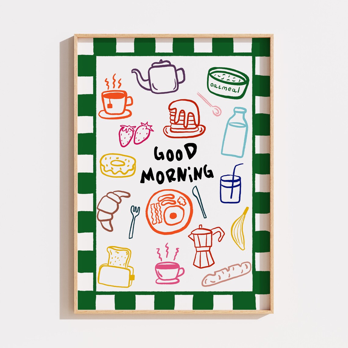 Good Morning Breakfast Icons Red Checkered Cafe Style Art Poster - Image 3