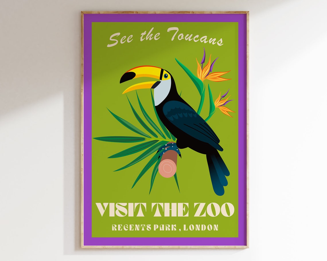 See the Toucans Visit the Zoo Regents Park London Retro Poster