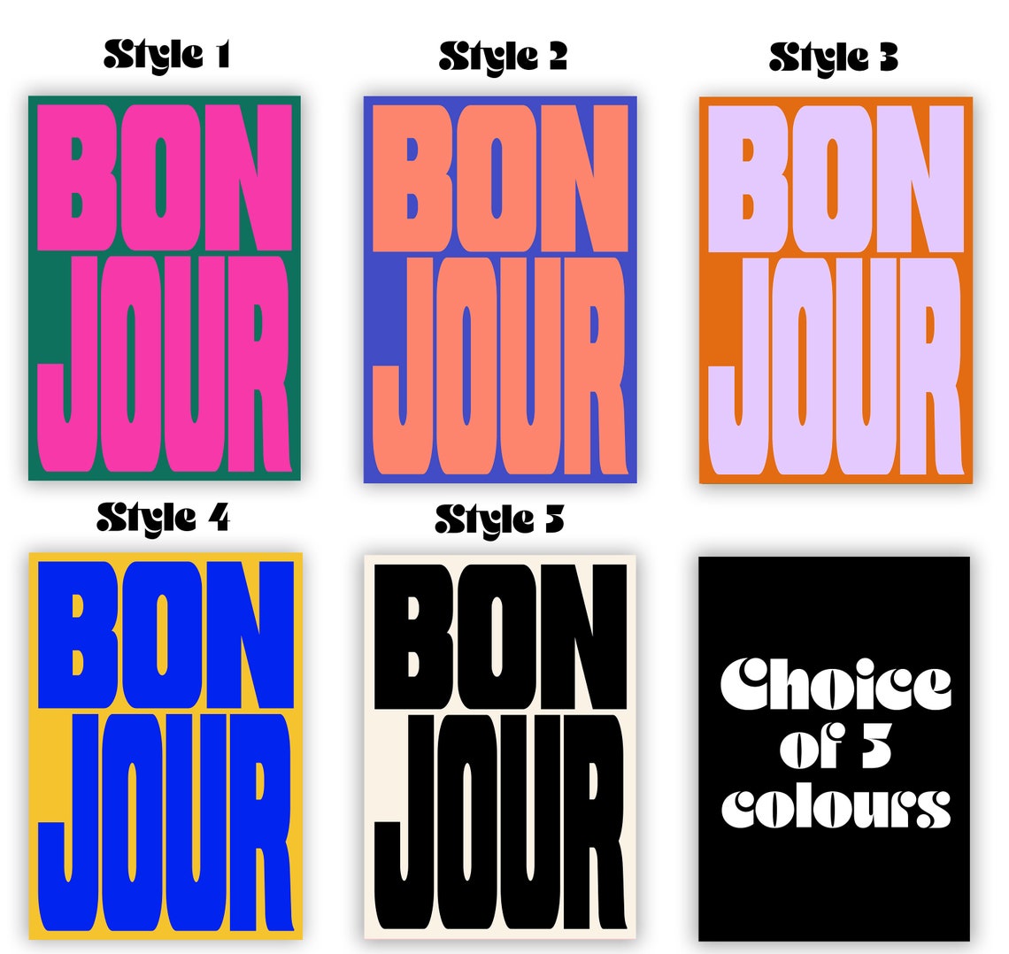 Bonjour Bold Lavender Typography Orange French Greeting Poster - Image 2