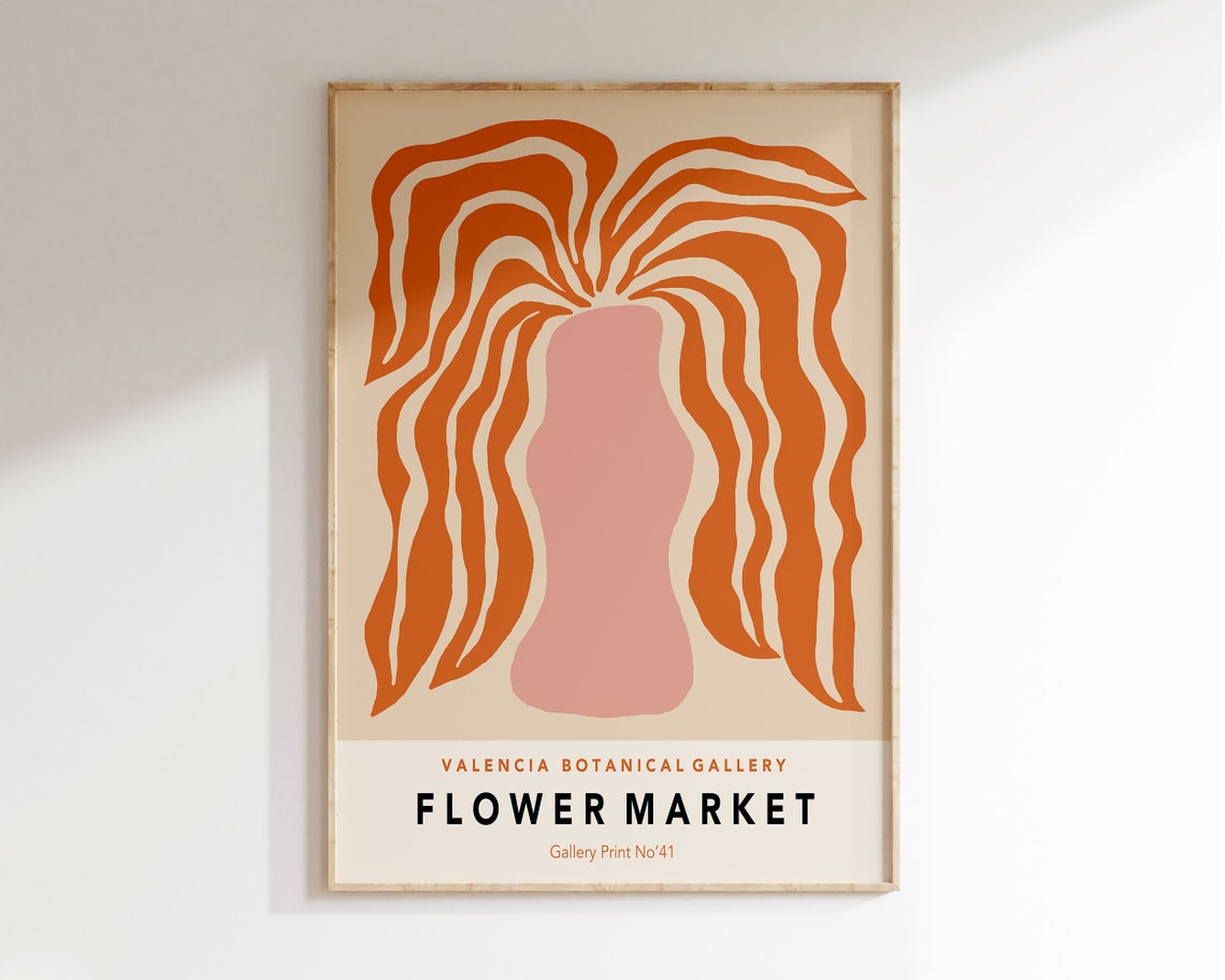 Valencia Flower Market Orange Wavy Leaves Botanical Art Poster