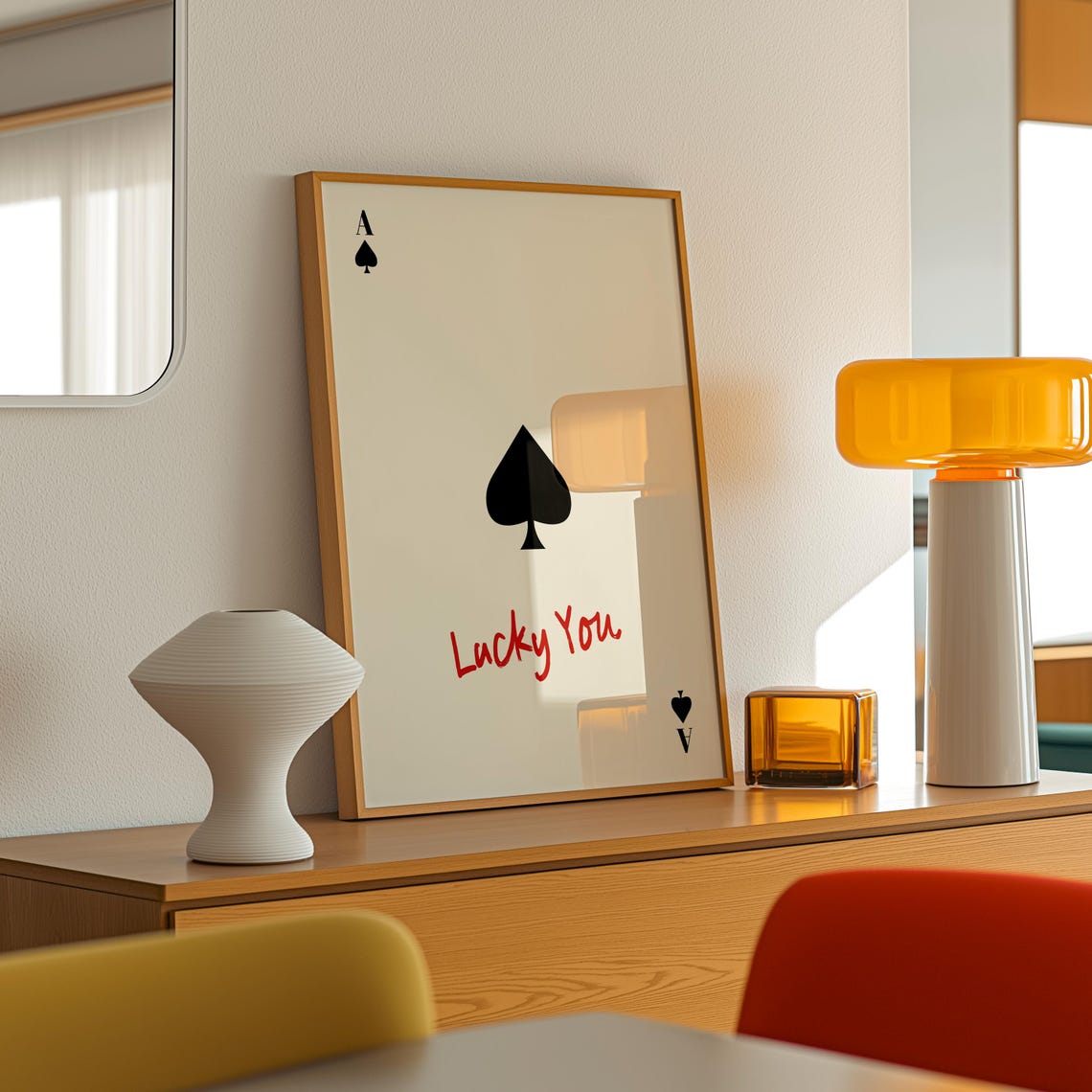 Ace Of Spades Playing Card Poster Lucky You Red Script Retro Art - Image 2