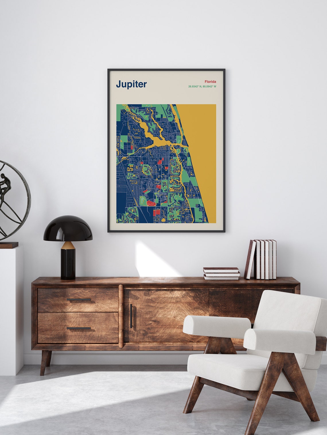 Vibrant Jupiter Florida Navy Blue and Gold Colorful City Map Poster - Image 2
