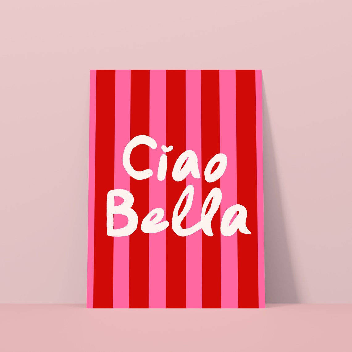 Ciao Bella White Script Red and Pink Striped Italian Greeting Poster - Image 2