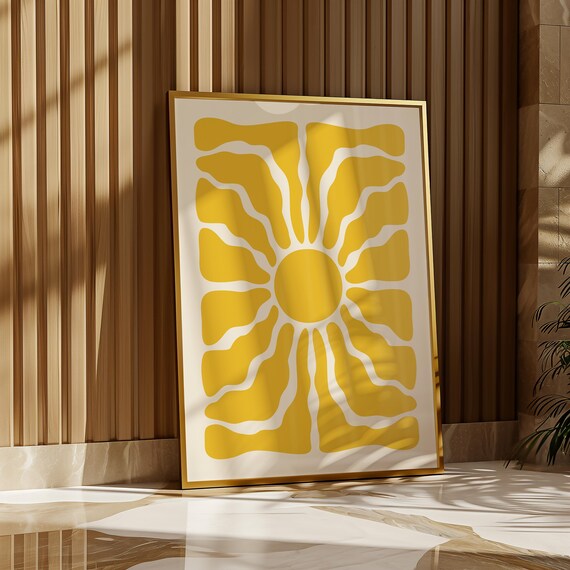 Yellow Boho Flower Print Matisse Style Flower Poster Wavy Modern Flower Wall Art Trendy Flower Prints D010