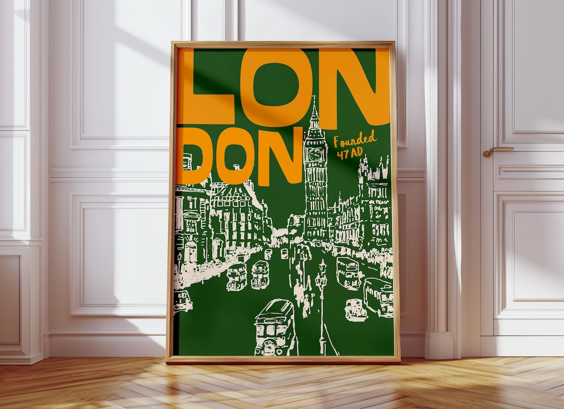 London Retro Travel Poster, Mid-Century Print