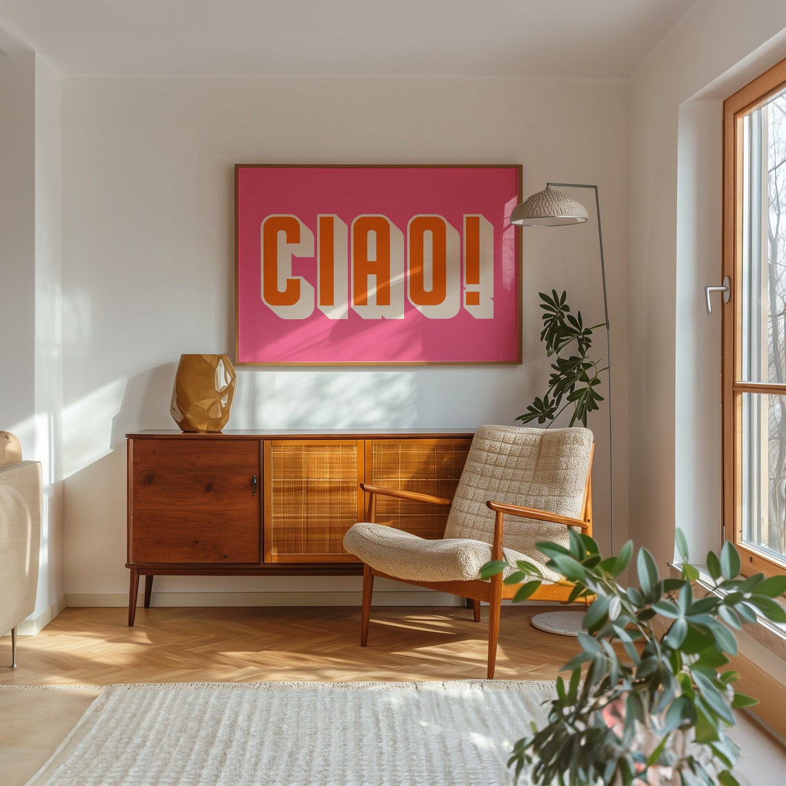 Ciao Bold Orange on Pink Italian Greeting Typography Art Poster - Image 3