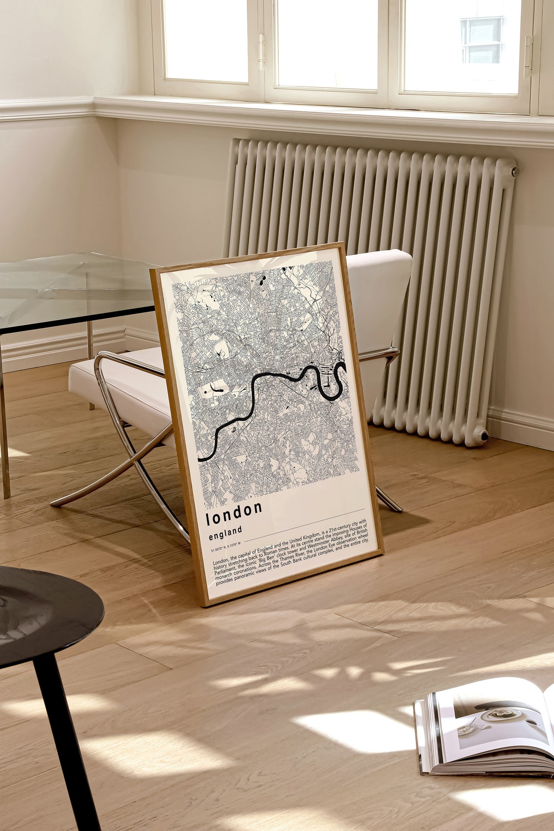 London England Minimal City Map Thames River Black Cream Poster - Image 2