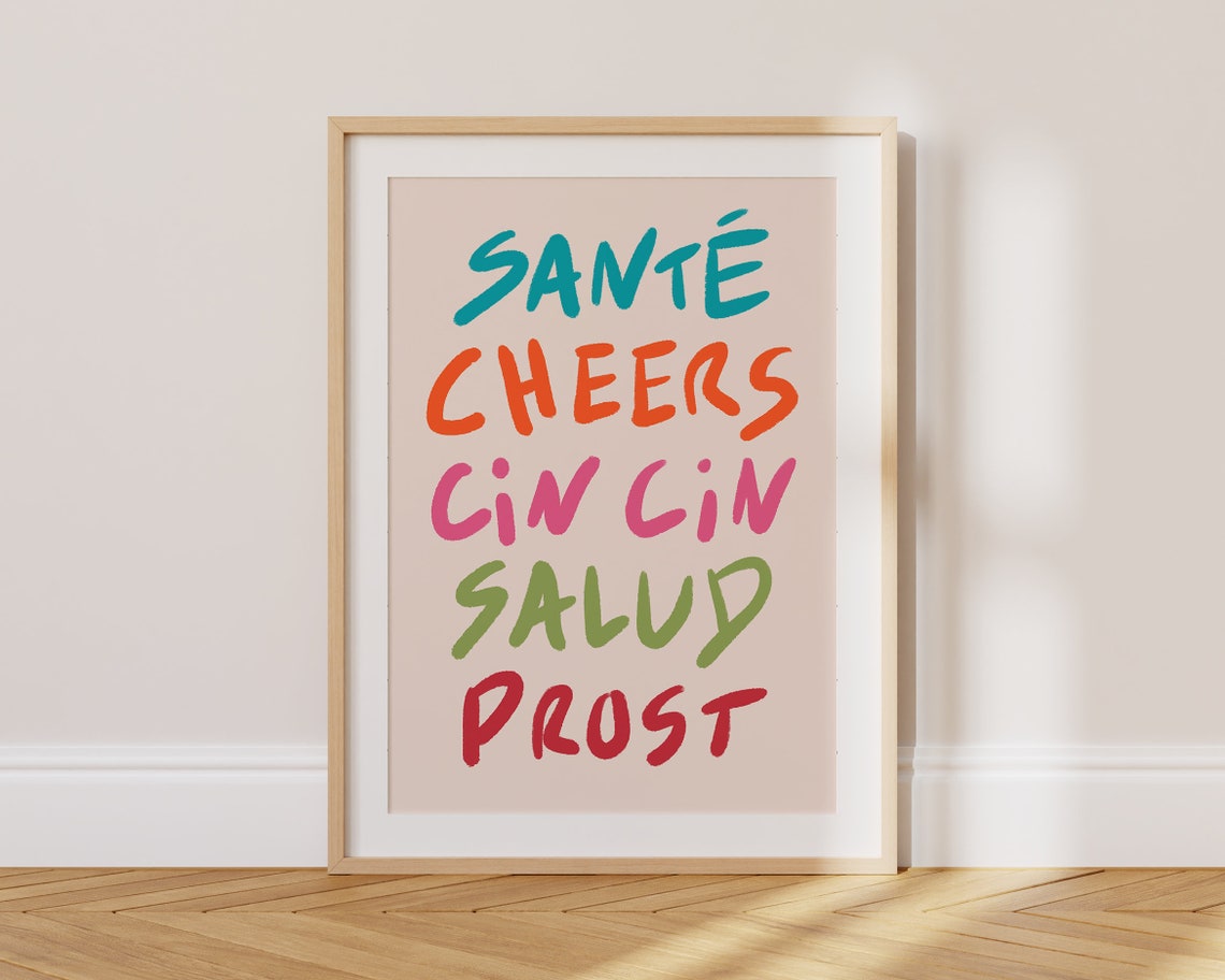 Sante Cheers Cin Cin Salud Prost Colorful Hand Drawn Bar Poster - Image 2