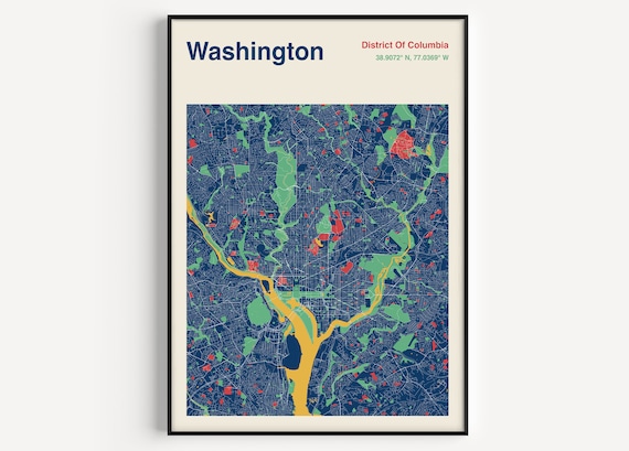 Washington DC Map Poster, Mid-Century Map Print
