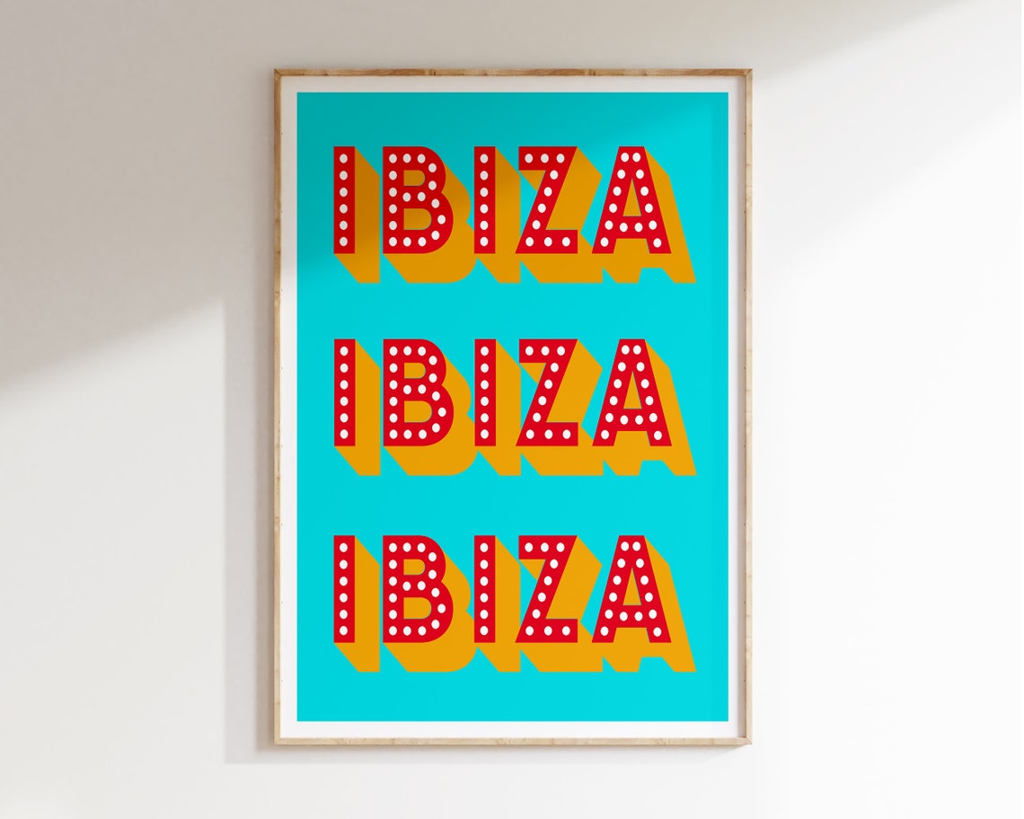 Preppy Ibiza Travel Poster Retro Ibiza Print Bright Travel Ibiza Art Mid Century Poster Colourful On Trend Art Holiday Poster T005
