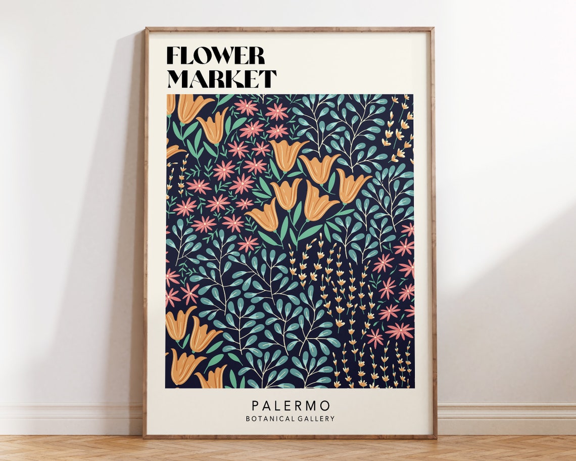 Flower Market Print Flower Market Palermo Poster Bright Flowers Art Poster Retro 70s Flower Market Boho Flower Market Print F063