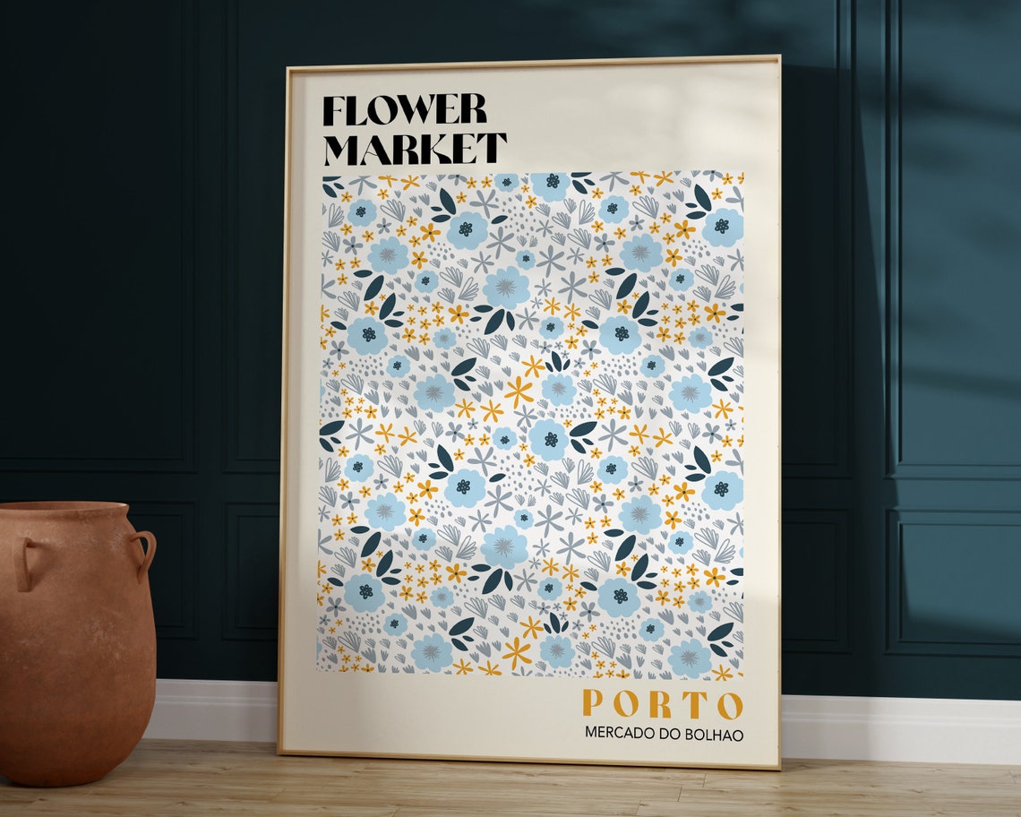 Flower Market Porto Mercado Do Bolhao Blue Ditsy Floral Art Poster