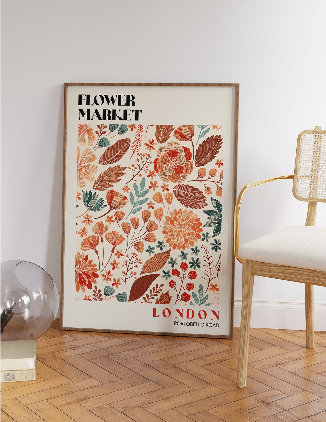 London Portobello Road Flower Market Terracotta Floral Poster - Image 2