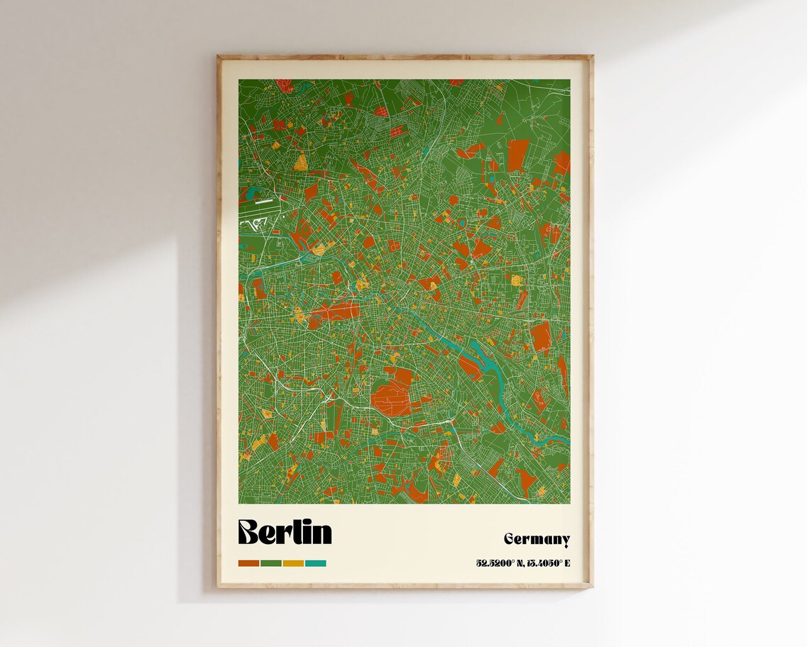 Berlin Germany Colorful Modern City Map Street Grid Wall Art