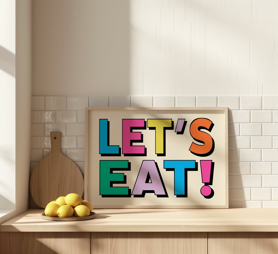 Lets Eat Colorful Block Letters Fun Retro Kitchen Decor Poster - Image 3
