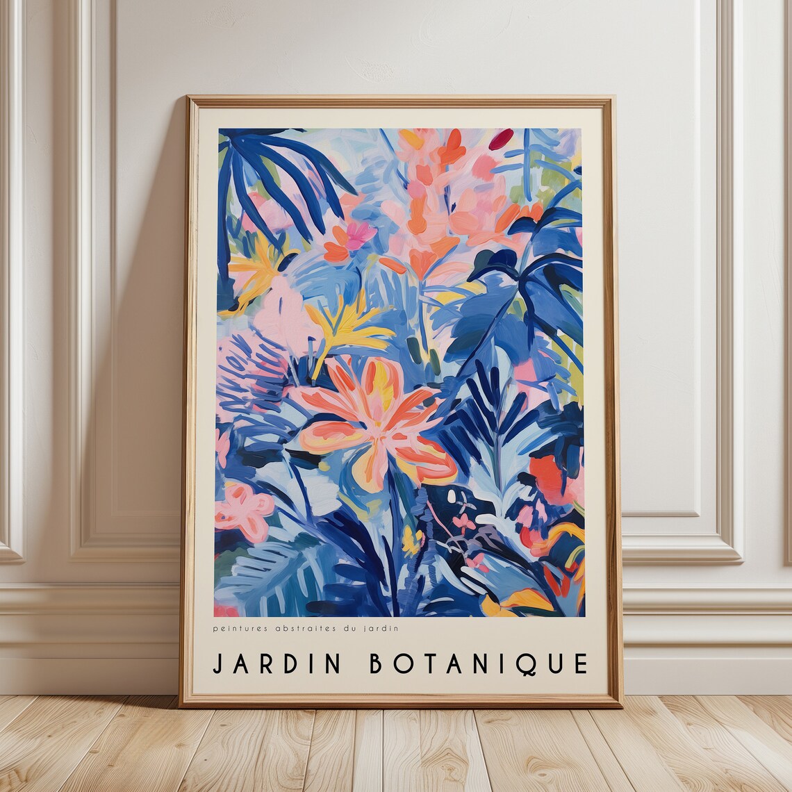 Jardin Botanique Abstract Garden Blue Floral French Art Poster