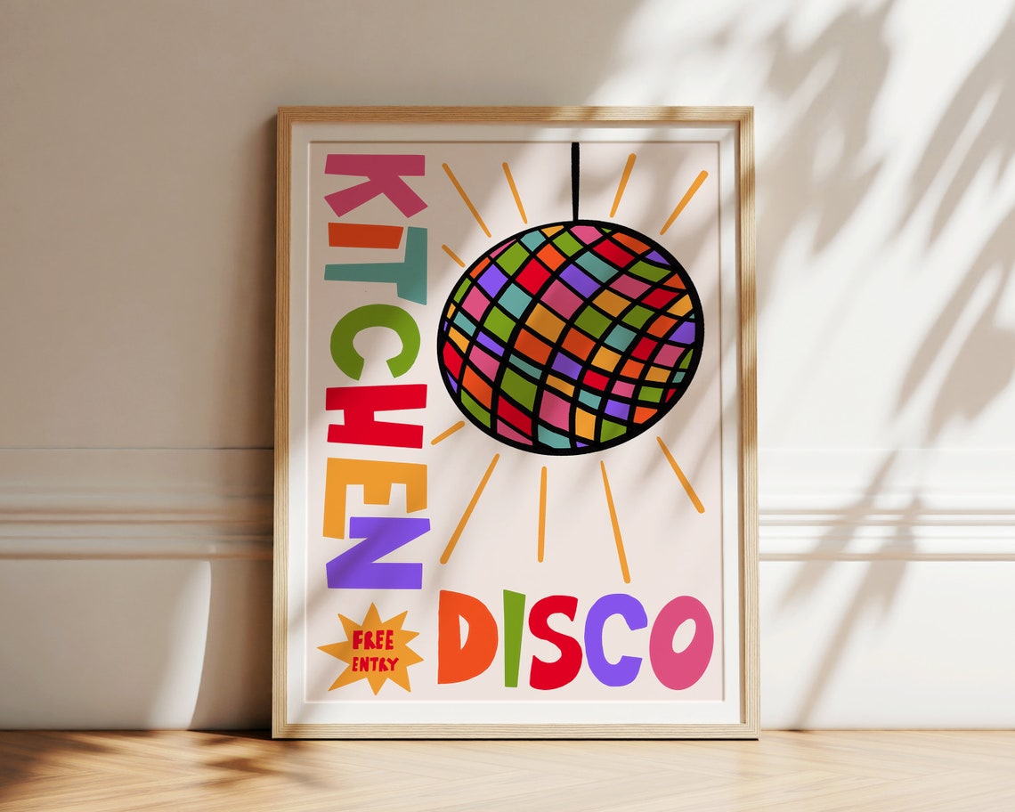Kitchen Disco Free Entry Colorful Disco Ball Party Retro Poster - Image 3