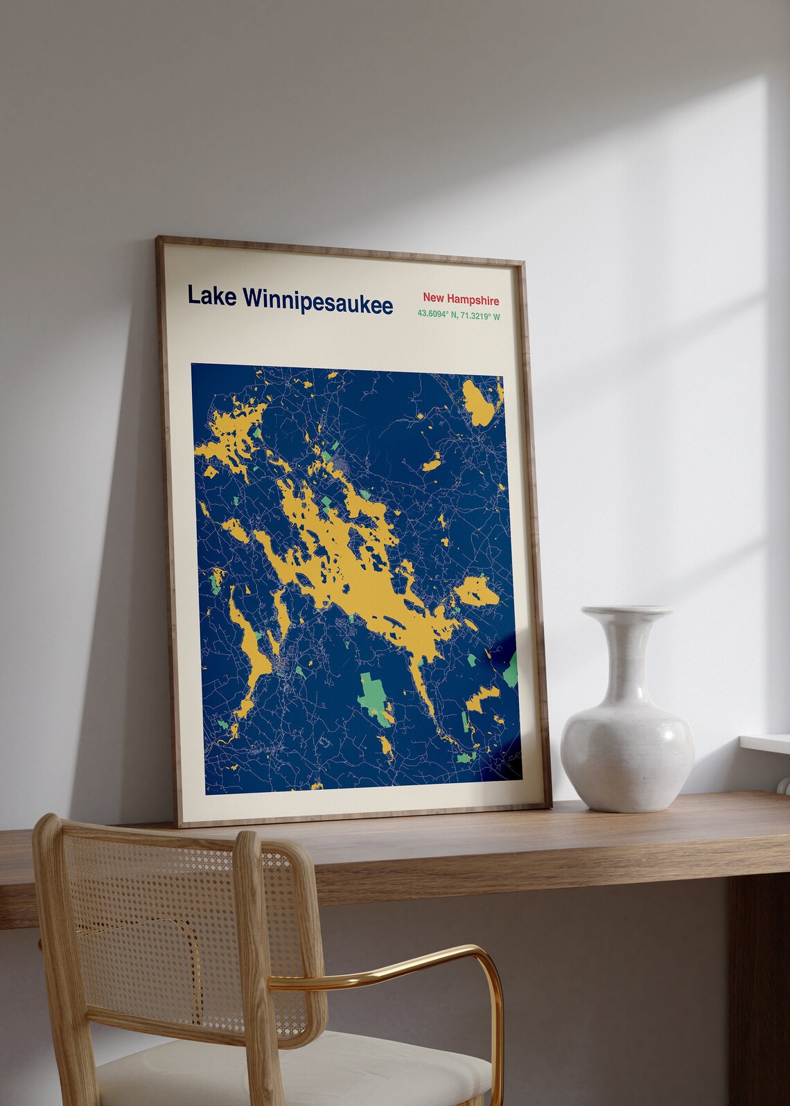 Lake Winnipesaukee New Hampshire Map Modern Lake House Art Poster - Image 2