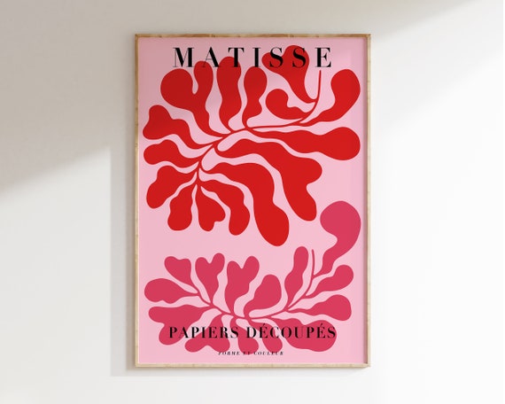 Pastel Matisse Abstract Leaf Art Print, Mid Century
