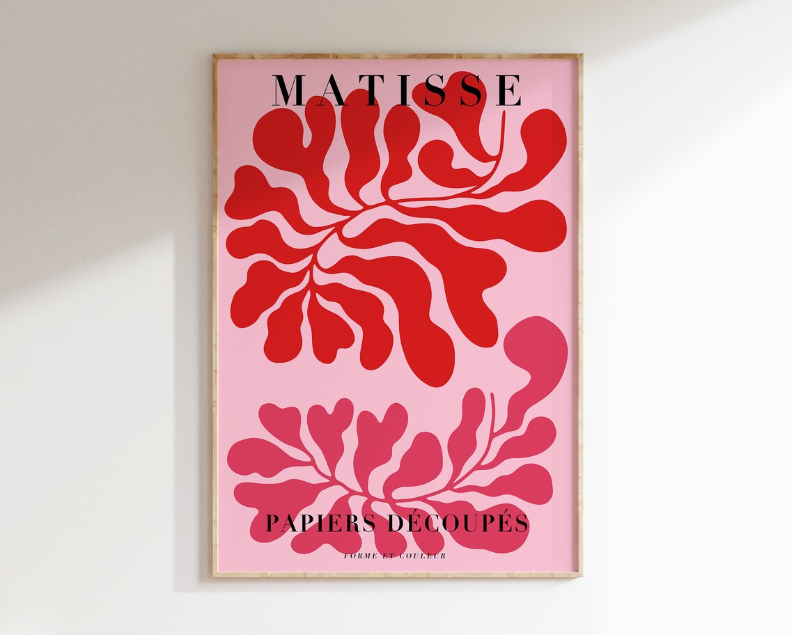 Pastel Matisse Abstract Leaf Art Print, Mid Century