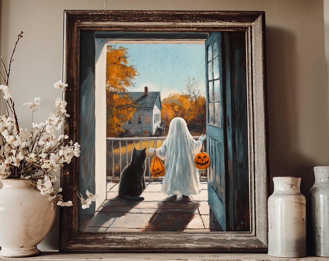 Black Cat And Ghost Whimsigoth Halloween Poster - Image 5
