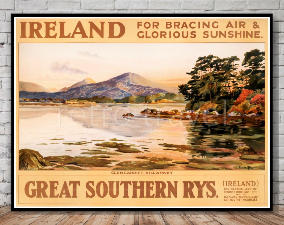 Ireland Glengarriff Killarney Vintage Railway Travel Poster Lake Art