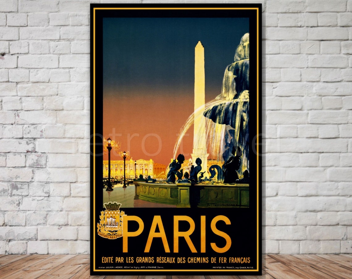 Paris Place de la Concorde Obelisk Vintage French Railway Poster